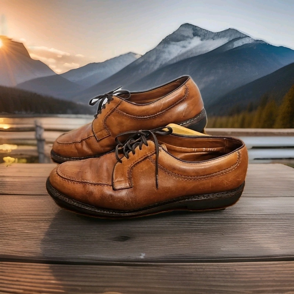 Allen Edmonds Wilbert Mens 11 D Brown Leather Derby Split Toe Dress Shoes USA